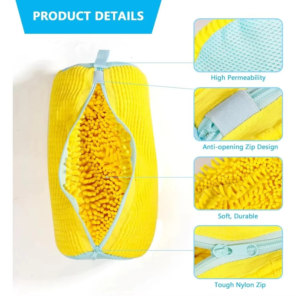 Shoe Washing Machine Bag - Durable Laundry Wash Bag for All Shoe Types, Yellow with Blue Zipper, Perfect for Sneakers and Casual Shoes