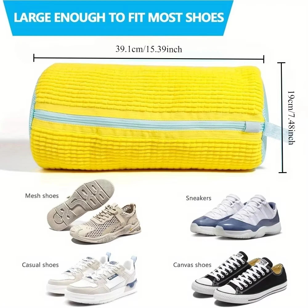 Shoe Washing Machine Bag - Durable Laundry Wash Bag for All Shoe Types, Yellow with Blue Zipper, Perfect for Sneakers and Casual Shoes